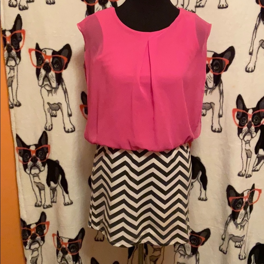 Solid pink and white and black stripped dress